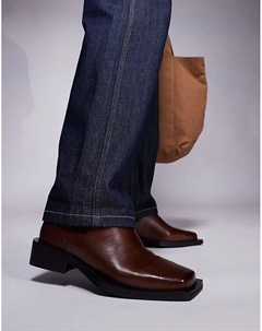 Ботинки челси на каблуке из коричневой кожи с квадратным носком Asos design