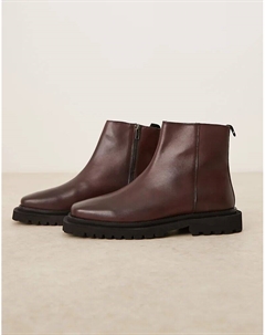 Ботинки челси из бордовой кожи с молнией Asos design