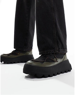 Походные ботинки цвета хаки на шнуровке с толстой подошвой Asos design