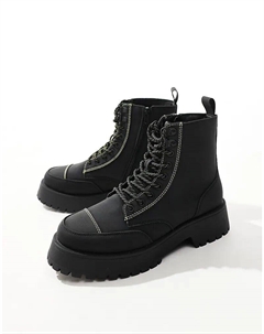 Ботинки на шнуровке черного цвета с толстой подошвой и контрастной строчкой Asos design