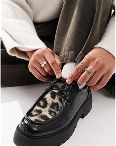 Туфли на шнурках черного цвета с принтом из искусственного меха пенни Asos design