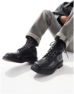 Ботинки с квадратным носком и шнуровкой черного цвета Pull & bear