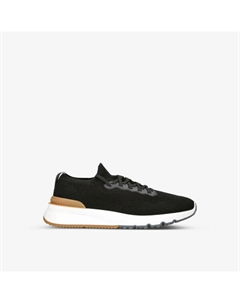 Кроссовки хлопковой вязки с низким берцем и логотипом, черный Brunello cucinelli