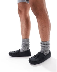 Мокасины черного цвета с подкладкой из искусственного меха Asos design