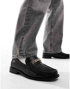 Мокасины из черной кожи с квадратным носком и золотой цепочкой Asos design