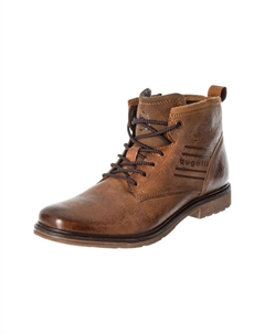 Мужские кожаные ботильоны на шнуровке с тиснением бренда, цвет Cognac Bugatti