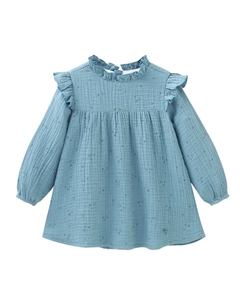 Муслиновое платье для девочки с синими рюшами, синий Dadati