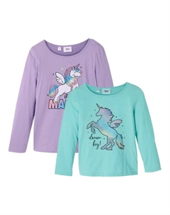 Рубашка с длинными рукавами для девочек (2 шт) из натурального хлопка, сиреневый Bpc bonprix collection