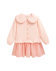 Платье для девочки с воротником Питера Пэна и юбкой с рюшами, коралловый Dadati
