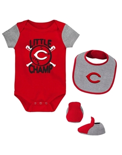 Комплект из трех боди, нагрудника и пинеток Cincinnati Reds Little Champ, красный/серый Хизер для новорожденных и младенцев Outerstuff