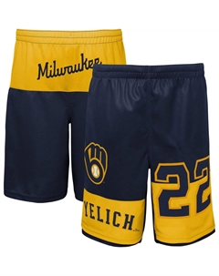Молодежные шорты Christian Yelich Navy Milwaukee Brewers Pandemonium с именем и номером Outerstuff
