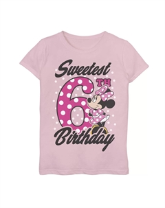 Розовая футболка в горошек с рисунком 's Minnie Mouse для девочек 4–16 лет на 6-й день рождения Disney