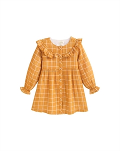 Клетчатое платье для девочки с рюшами, горчичный Dadati