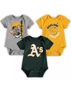Набор боди из 3 комплектов для младенцев, зеленый/серый/золотой Oakland Athletics Change Up Outerstuff