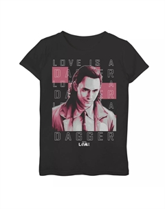 Футболка с рисунком Loki Love Is A Dagger для девочек 7–16 лет, черный Marvel