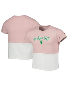 Студенческая одежда Молодежной лиги для девочек Розовая футболка Michigan State Spartans с цветными блоками Unbranded