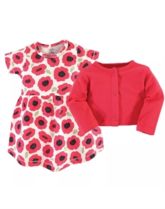 Комплект из 2 предметов: платье и кардиган из органического хлопка для малышей и девочек, цвет «Мак» Touched by nature