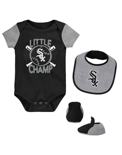 Комплект из трех боди, нагрудника и пинеток для новорожденных и младенцев черного/серого цвета Chicago White Sox Little Champ Outerstuff