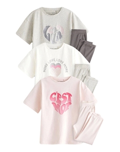 Пижамы Slogan Set 3 Pack, цвет pink grey white Next