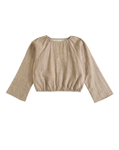 Блуза для девочки темно-серого цвета с рукавами-колокольчиками в белый горошек, крот Dadati