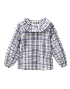 Синяя блузка для девочки в клетку с рюшей на шее., синий Dadati