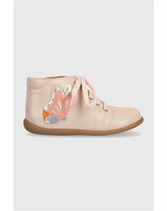 Детские замшевые кожаные туфли на плоской подошве STAND-UP FLY, бежевый Pom d'api