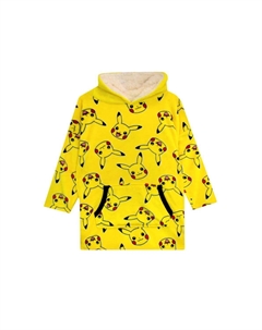 Толстовка с капюшоном и большим флисовым одеялом Пикачу, одежда для дома Pokemon, желтый