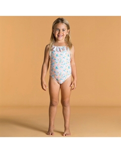 Сплошной купальник Decathlon с принтом и оборками, белый Nabaiji