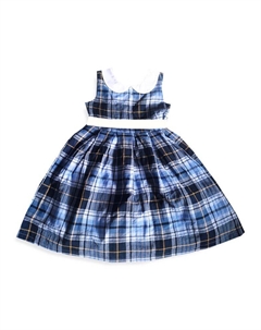 Клетчатое платье с воротником Питера Пэна для маленьких девочек, маленьких девочек и девочек, темно-синий Joe-ella