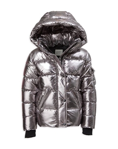 Прямая куртка-пуховик цвет Metalизированного цвета для маленькой девочки, цвет Metal S13