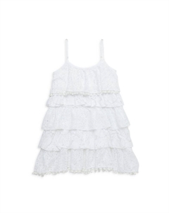 Многоярусное кружевное платье с помпонами для маленьких девочек и девочек, белый Ranee's