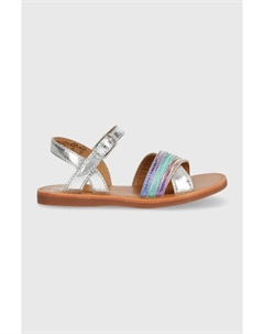 Детские кожаные сандалии, серебро Pom d'api