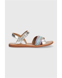 Детские кожаные сандалии, серебро Pom d'api