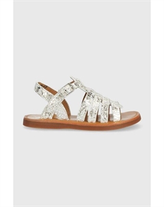 Детские кожаные сандалии, серебро Pom d'api