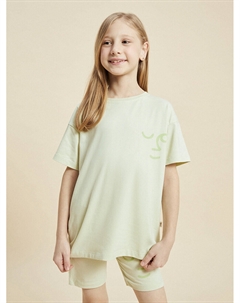 Пижамный комплект с короткими рукавами и шортами для девочек с круглым вырезом и принтом, мятно-зеленый Pija pija