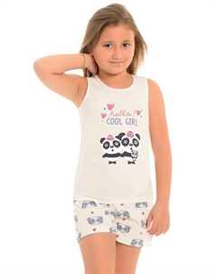 Пижамный комплект для девочек с толстыми хлопковыми лямками и шортами с рисунком, экрю Little frog kids