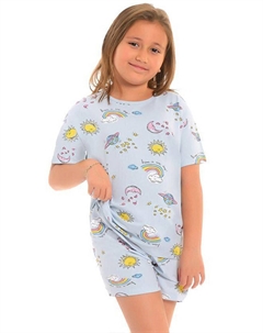 Хлопковые шорты с короткими рукавами и рисунком, пижамный комплект для девочек, синий Little frog kids