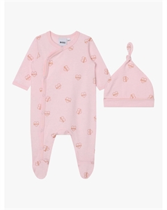 Комплект из детского комбинезона и шапки с логотипом в форме сердца, светло-розовый Boss