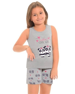 Пижамный комплект для девочек с толстыми хлопковыми лямками и шортами с рисунком, серый Little frog kids