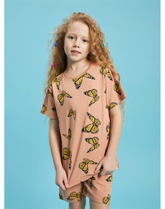 Пижамный комплект с короткими рукавами и шортами для девочек с круглым вырезом и принтом, рот щенка Pija pija