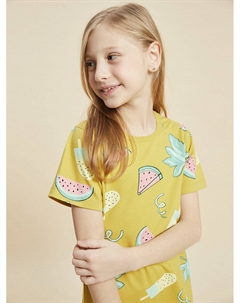Пижамный комплект для девочек с круглым вырезом и принтом с короткими рукавами, горчица Pija pija