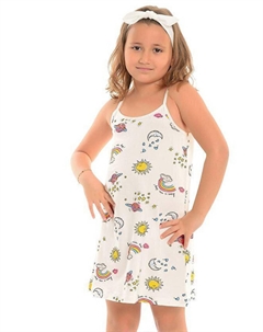 Хлопковая туника для девочек с тонкими бретелями и узором, экрю Little frog kids