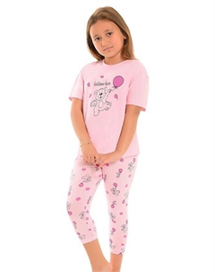 Хлопковые колготки с короткими рукавами и рисунком, пижамный комплект для девочек, розовый Little frog kids