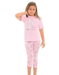 Хлопковые колготки с короткими рукавами и рисунком, пижамный комплект для девочек, розовый Little frog kids
