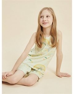 Пижамный комплект с круглым вырезом для девочки с принтом и шортами, бежевый Pija pija