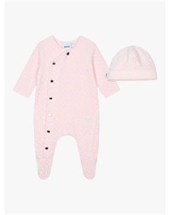 BOSS Baby Velvet Monogram Жаккардовый комбинезон и шапочка, розовый Hugo boss