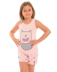 Пижамный комплект для девочек с толстыми хлопковыми лямками и шортами с рисунком, персик Little frog kids