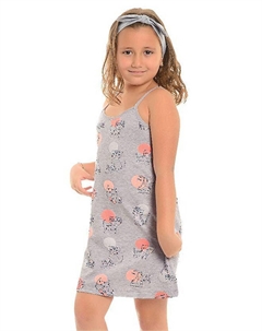 Хлопковая туника для девочек с тонкими бретелями и узором, серый Little frog kids