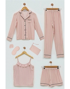 Пижамный комплект цвета фуксии в полоску из 7 предметов из вискозы For you kids