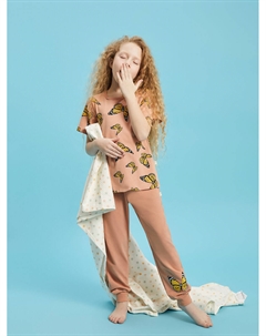 Пижамный комплект для девочек с круглым вырезом и принтом с короткими рукавами, рот щенка Pija pija